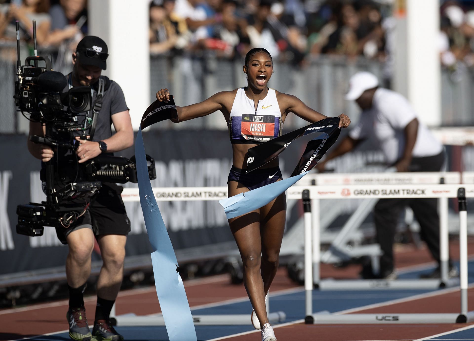 Russel in action at Grand Slam Track - Miami (Image Source: Getty)